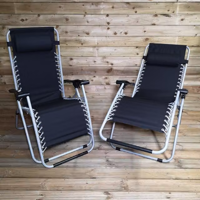 Samuel Alexander Multi Position Garden Gravity Relaxer Sun Lounger in Silver and Black