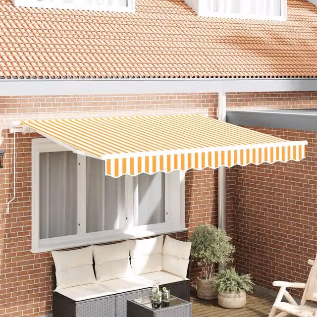 Berkfield Home Manual Retractable Wall-Mounted Folding Arm Awning in Yellow and White, W: 300 cm, D: 200 cm