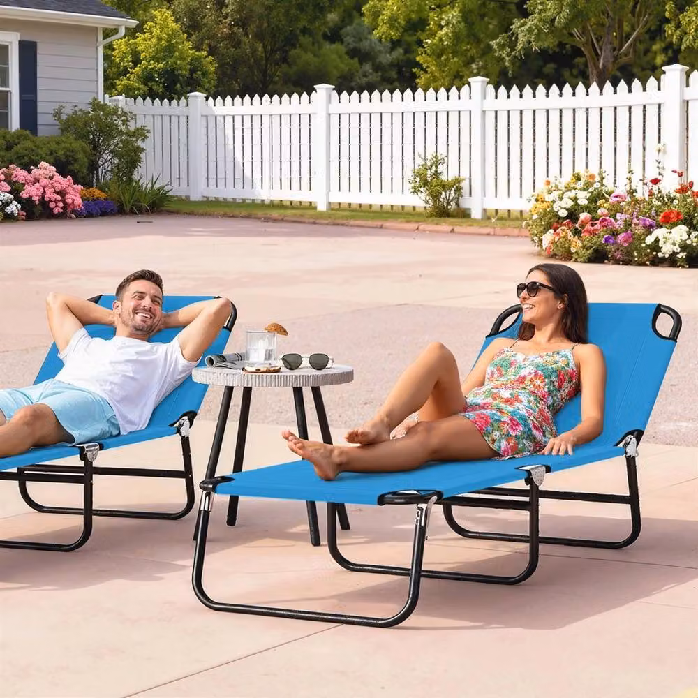 FLAVORA 2 Piece Reclining Chaise Lounge Set in Blue with Adjustable Headrests – 4