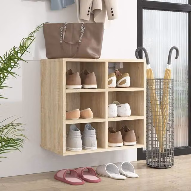Berkfield Home Wall Mounted Shoe Cabinet in Brown, W/D/H: 52.5 x 30 x 50 cm