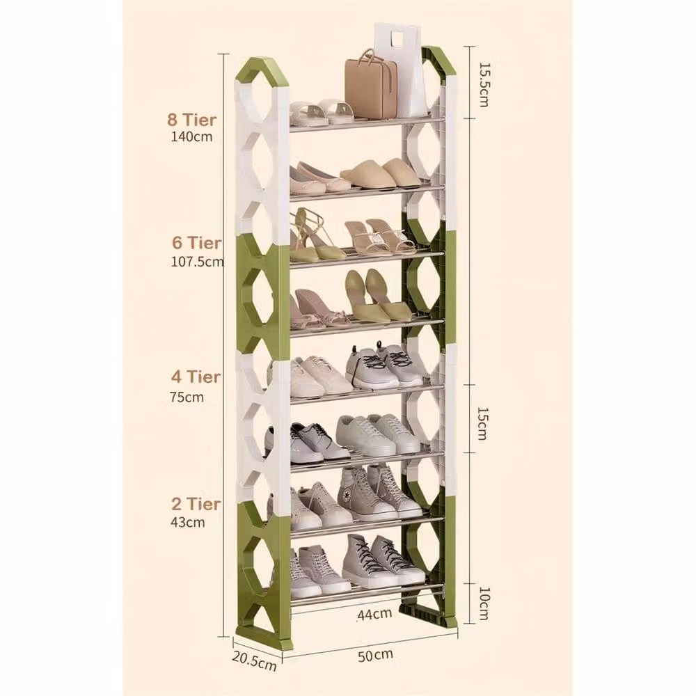 Nordara 8-Tier Shoe Rack Storage in White and Green, W: 50 cm, H: 140 cm, D: 50 cm – 2