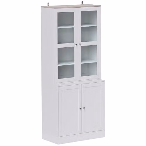 HOMCOM Modern White Bookcase with Glass Doors and Internal Shelves, H 178.5 x W 76.0 x D 40.0 cm