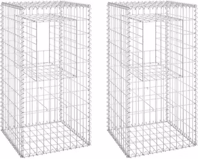 Berkfield Home Silver Iron Gabion Basket Posts, 2 Pack, W/D/H: 50 x 50 x 100 cm