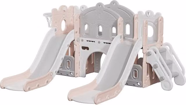 Livingandhome Toddler Two Slides Playset in Pink