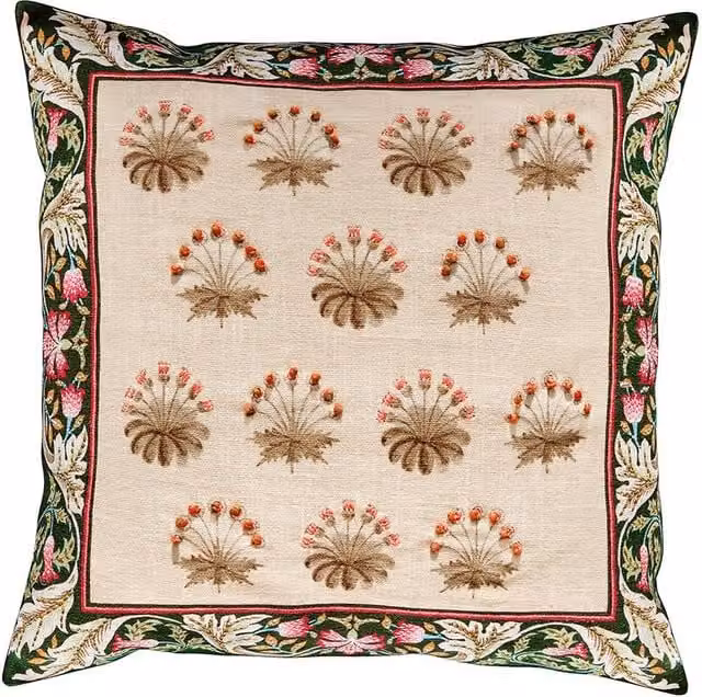 Morris & Co Floral Cotton Square Cushion in Green and White, W/D/H: 45 x 45 x 45 cm