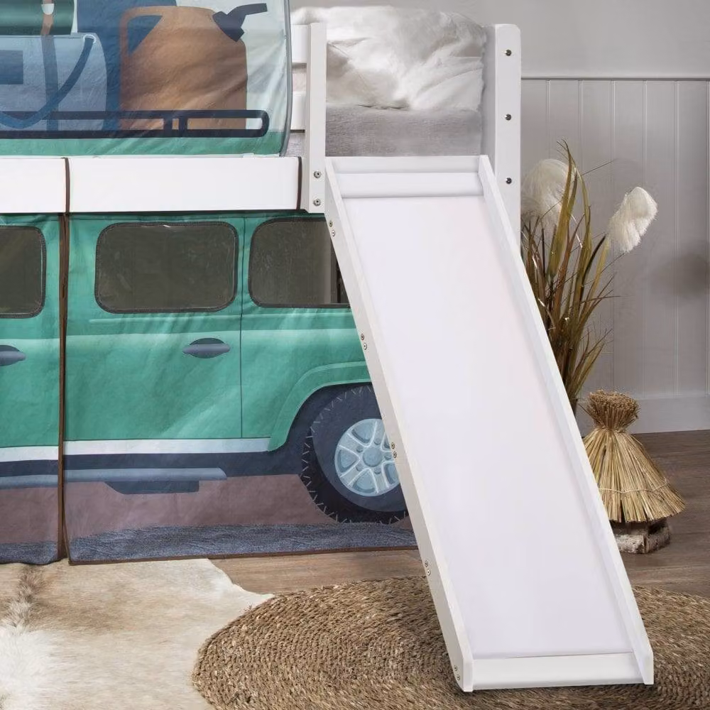 Nöa and Nani Moro Cabin Bed Midsleeper with Slide and Safari Package in White, Single Size, W/D/H: 90 x 190 cm – 3