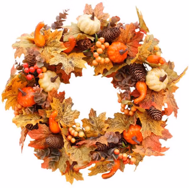Kidkid Artificial Harvest Wreath in Orange and Multicolour for Halloween and Autumn Decor
