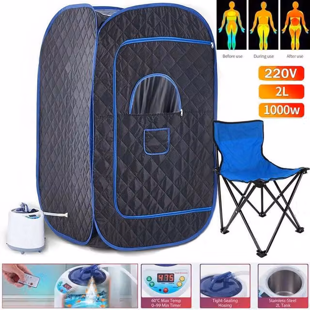 NESTLUNE Portable Steam Sauna Tent with Chair in Black