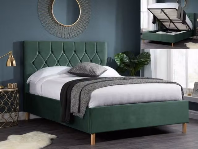 Birlea Loxley Green Fabric Ottoman Bed Frame, 4ft6 Double (140 x 200 cm)