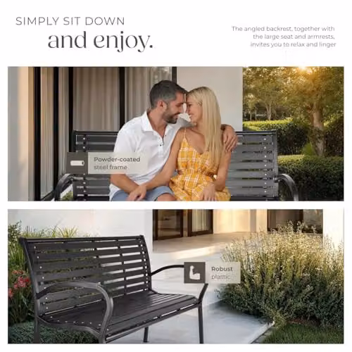 tectake 3 Seater Garden Bench with Powdered Steel Frame and Slats in Black – 6