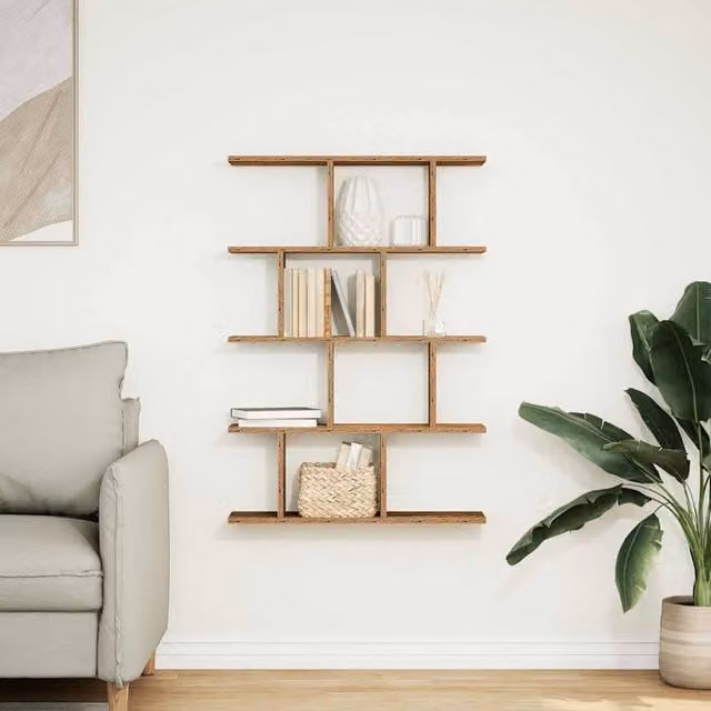 Berkfield Home Wall Mounted 12 Compartment Cube Shelf in Brown Old Wood Finish – 1