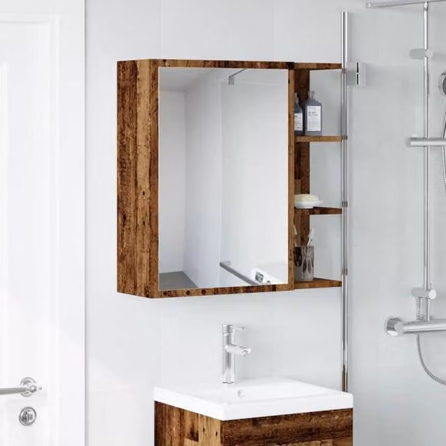 Berkfield Home Beautiful Bathroom Mirror Cabinet in Brown Old Wood, W/D/H: 62.5 x 20.5 x 64 cm