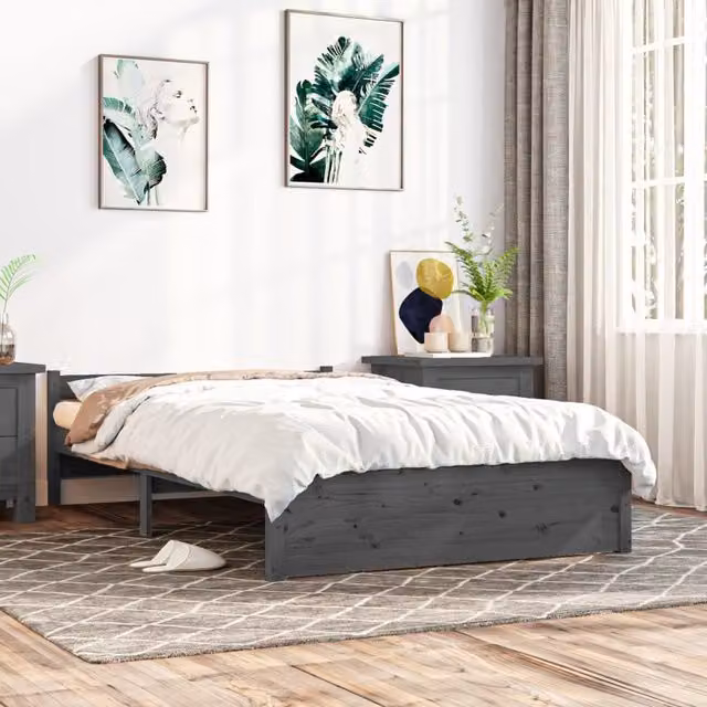 Berkfield Home Grey Solid Wood Double Bed Frame W: 135 cm, L: 190 cm