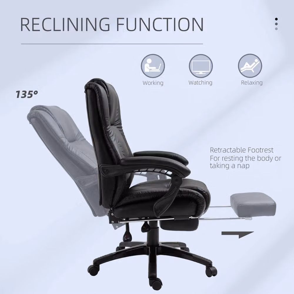 EONLION Black Synthetic Leather Executive Home Office Chair with Footrest and Headrest – 5