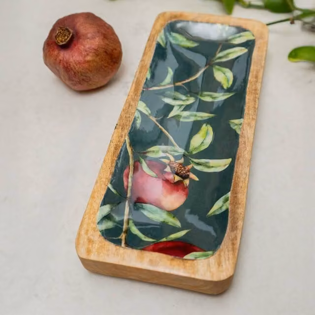 Madison & Mayfair Pomegranate Enamel Inlay Rectangular Dish, Green