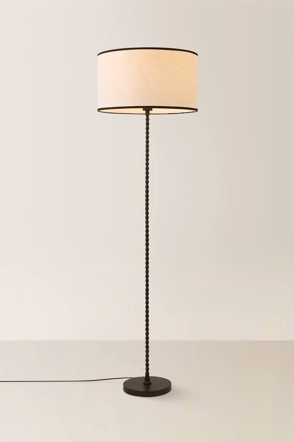 ValueLights Maeve Bobbin Bobbled Floor Lamp with Beige Fabric Shade and Black Trim – 2