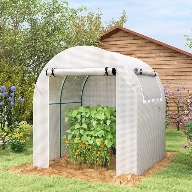 OUTSUNNY White Walk-in Polytunnel Greenhouse with Steel Frame, Roll-up Window and Door, W/D/H: 200 x 182.88 x 180 cm – 1