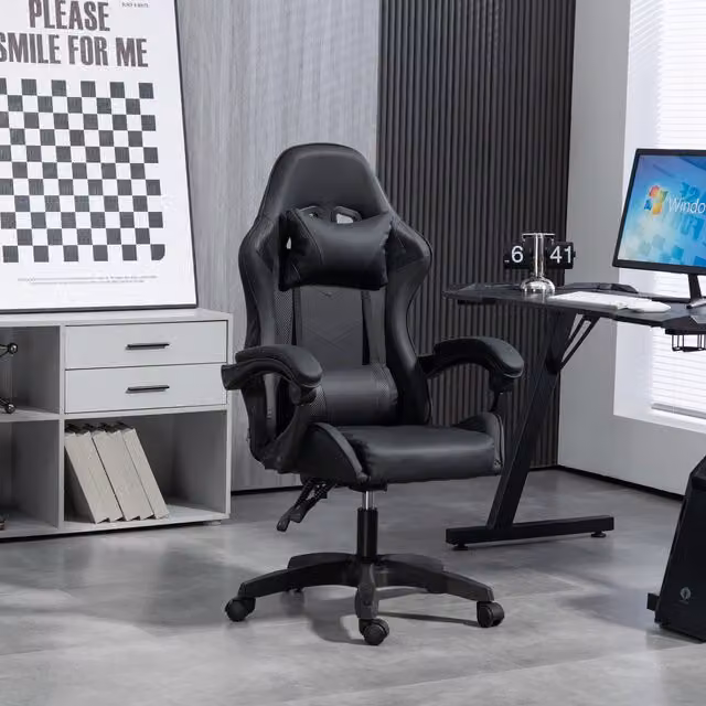 Home Treats Black and Red Synthetic Leather Recliner Gaming Chair with Headrest, Armrests and Swivel Function