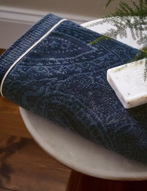 Bedeck of Belfast Freya Paisley Pure Cotton Fluffy Towel in Blue