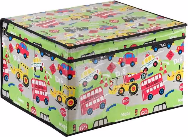 FLAVORA Road Works Large Collapsible Storage Box with Lid, Green – 1