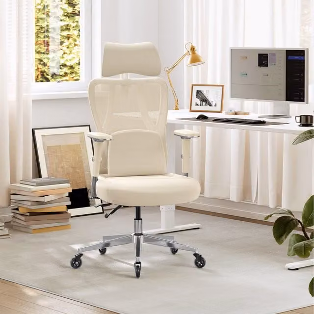 SONGMICS Brown Fabric Office Gaming Chair with Headrest and Armrests