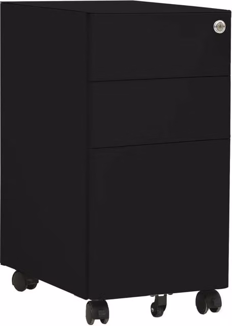 Berkfield Home Mobile File Cabinet in Black Metal with Lock and Castors, W/D/H: 30 x 45 x 59 cm