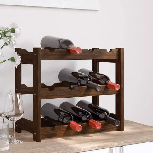 Berkfield Home Rustic Brown Solid Pine Wall Mounted Wine Rack for 12 Bottles