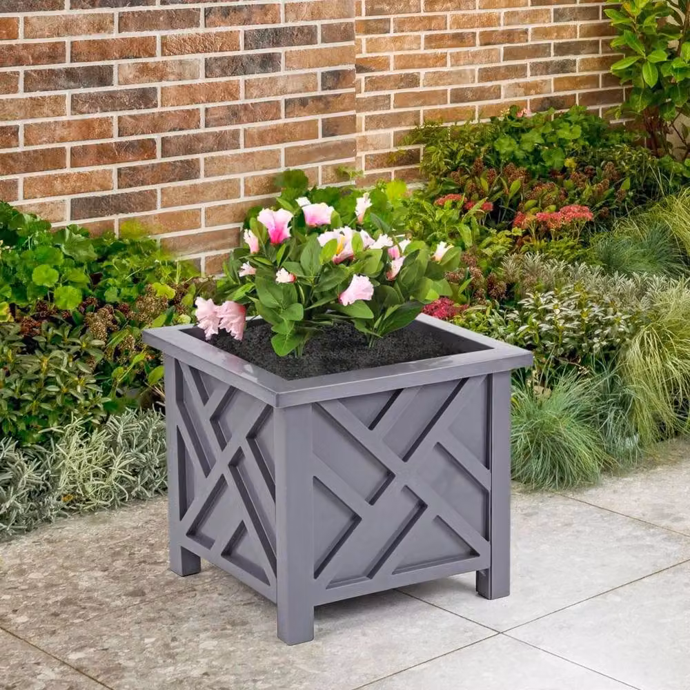 KORVIXA Lattice Design Square Planter Box in Grey – 2