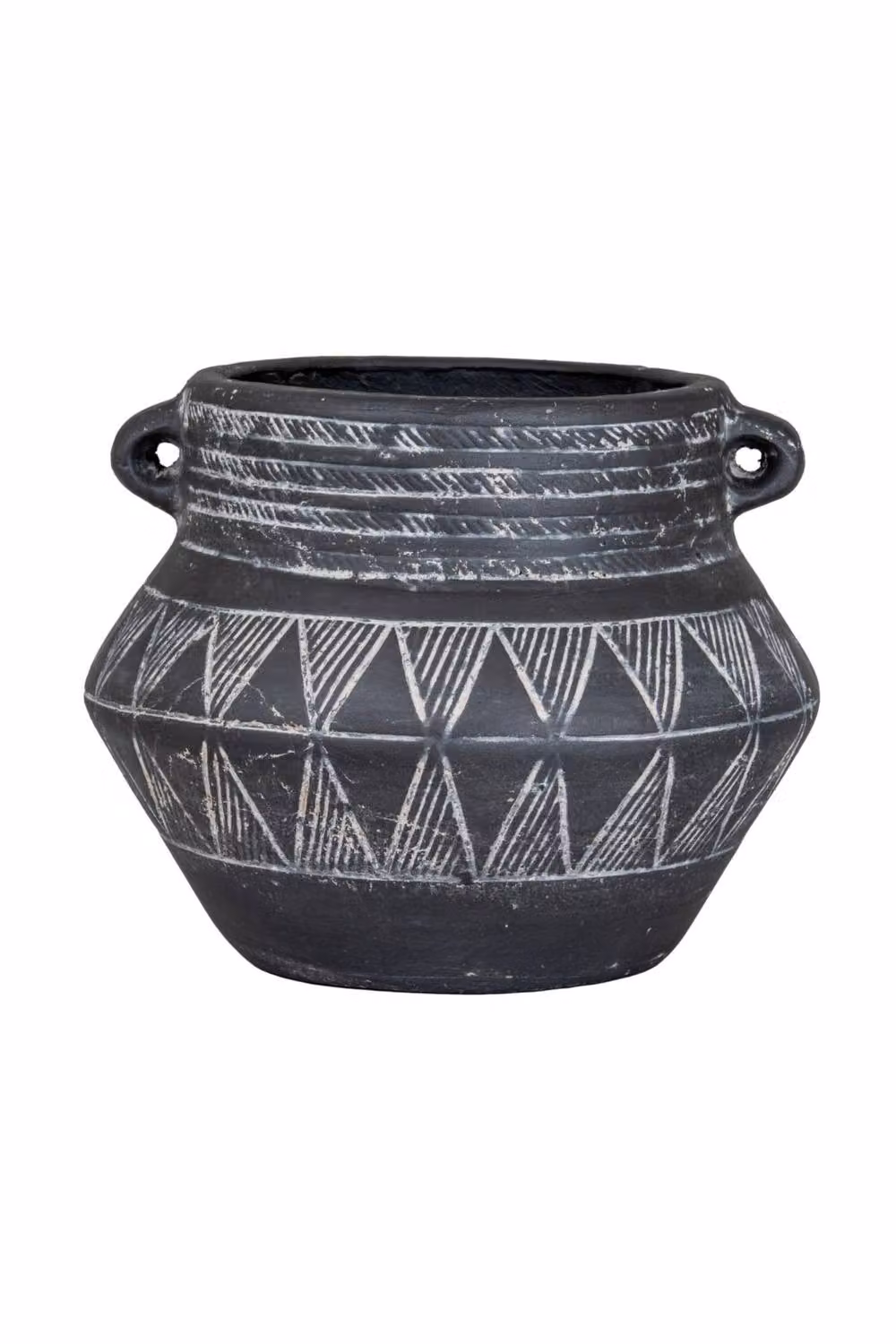 KDMD Etched Round Ceramic Decorative Flower Pot with Handle in Black – 2