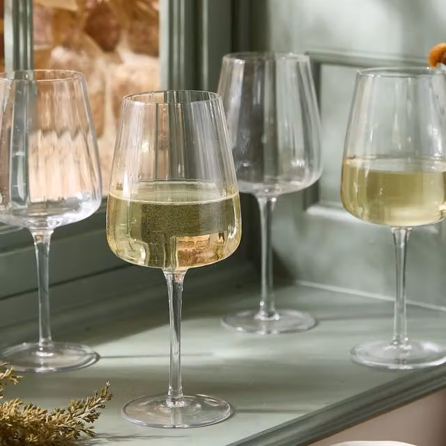 Dibor Set of 4 Ribbed Vintage Wine Glasses, Clear, 350ml – 1
