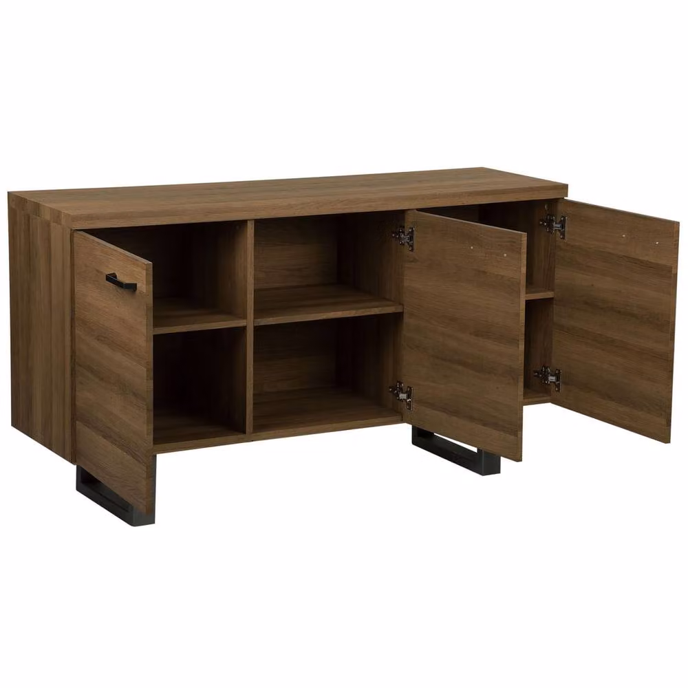 Wyld Haus Nest and Nook Industrial 3 Door Sideboard in Dark Brown and Grey with Sled Base – 4