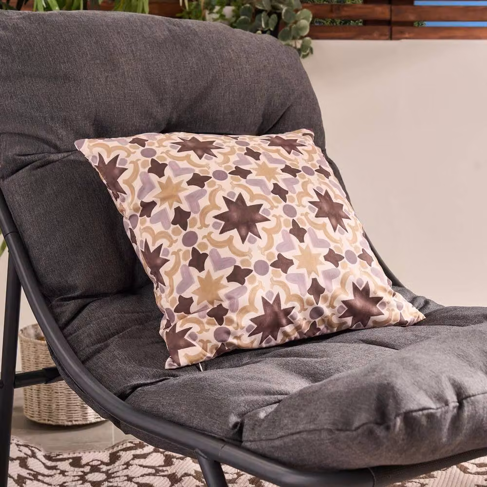 OHS Set of 2 Mediterranean Tile Print Outdoor Garden Cushion Covers, Natural/Beige/Multicolour, W/D/H: 45 x 45 x 45 cm – 2