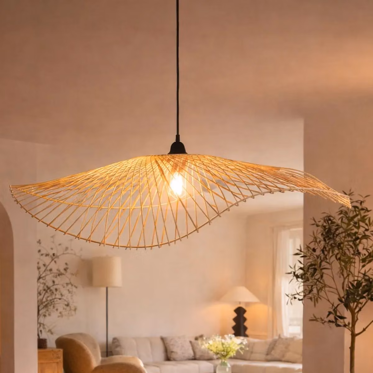 CGC Lighting Tulul Large Hand Made Bamboo Easy Fit Lampshade in Beige, Diameter: 56 cm – 2