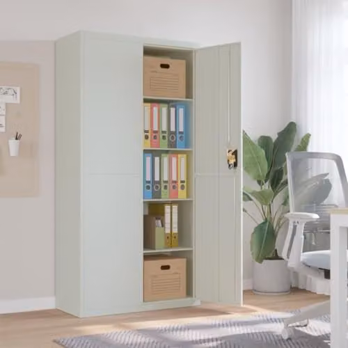 vidaXL Metal File Cabinet in Light Grey with Hinged Doors and Adjustable Shelves, W/D/H: 90 x 40 x 180 cm – 2