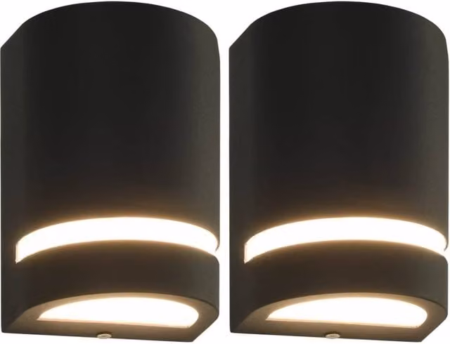 Berkfield Home Set of 2 Black Modern Outdoor Wall Lights with Downlighting and IP44 Rating