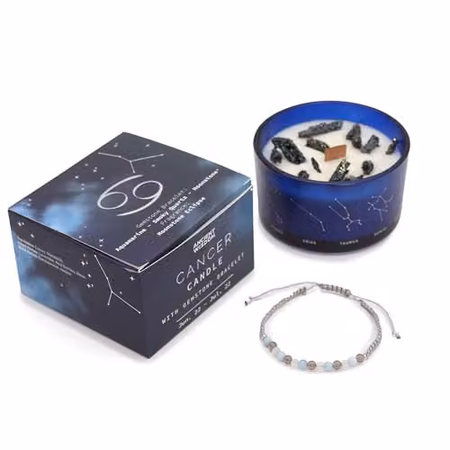 Serenityy Cancer Zodiac Crystal Candle with Gemstone Bracelet in Blue