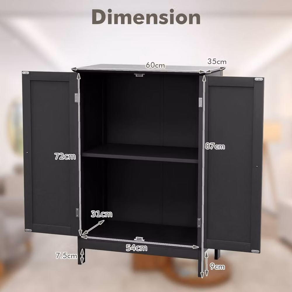 Costway Black Wooden Freestanding Bathroom Floor Cabinet with Hinged Doors and Adjustable Internal Shelves – 2