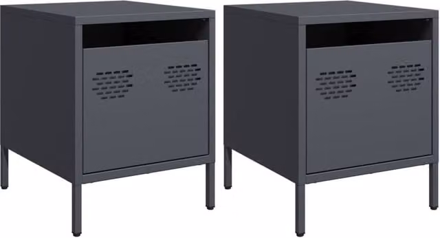 Berkfield Home Set of 2 Anthracite Steel Bedside Cabinets, W/D/H: 35 x 39 x 43.5 cm