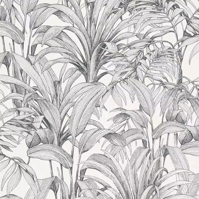 Grandeco Jungle Leaves Aliare Botanical Floral Textured Vinyl Wallpaper in Black