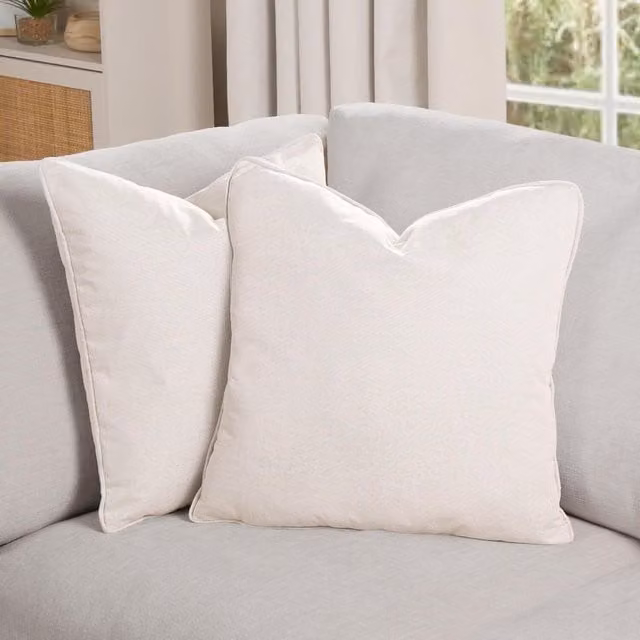 OHS Pack of 2 Plain Square Woven Texture Cushion Covers in Beige, Yellow and White