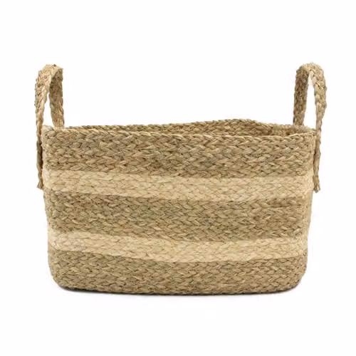 JVL Palma Medium Seagrass Storage Basket in Sand and Beige with Handles, W/D/H: 28.0 x 20.0 x 18.0 cm – 1