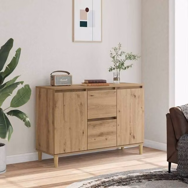 Berkfield Home Artisan Oak Sideboard in Brown, W/D/H: 102 x 35 x 70 cm