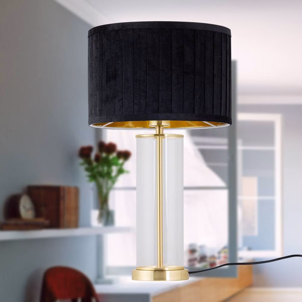 First Choice Lighting Aura Table Lamp in Satin Brass with Black Pleated Velvet Shade – 5