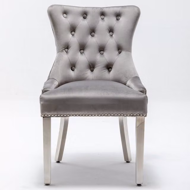 Modernique Set of 2 Nicole Velvet Chairs in Beige with Gold Metal Legs