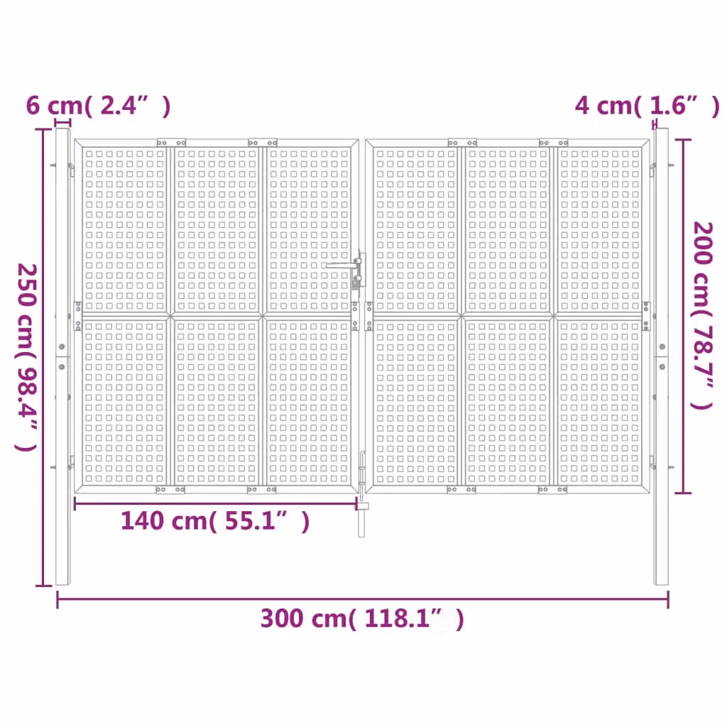 Berkfield Home Steel Wire Mesh Garden Gate in Anthracite, W: 300 cm, H: 250 cm – 5