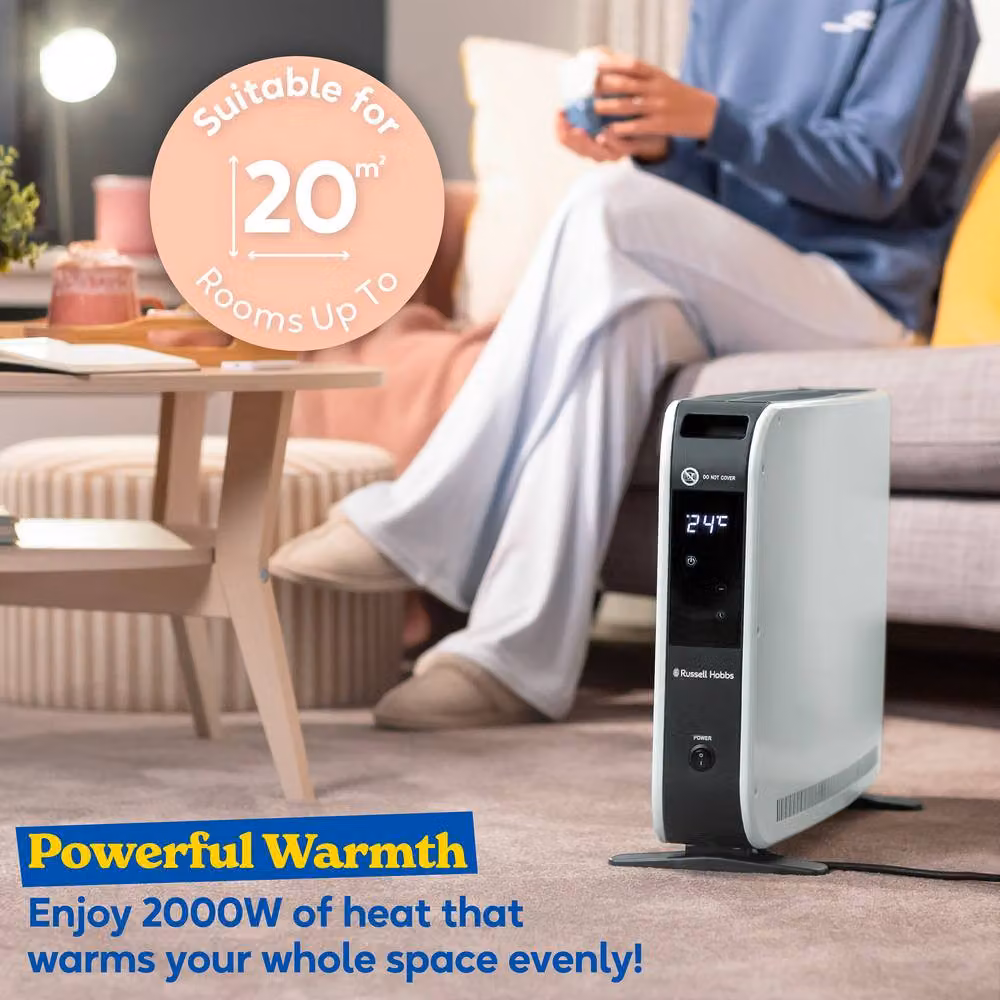 Russell Hobbs RHCVHTF2004 Digital Convector Heater, 2000W Electric with Turbo Fan and Timer, White – 4
