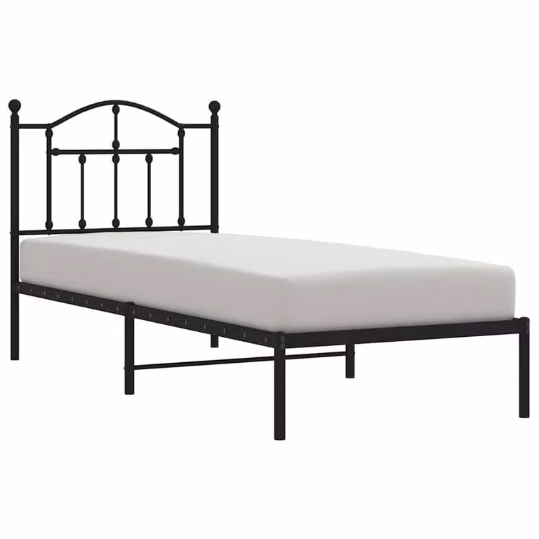 Berkfield Home Metal Bed Frame with Headboard in Black, W/D/H: 90 x 190 cm