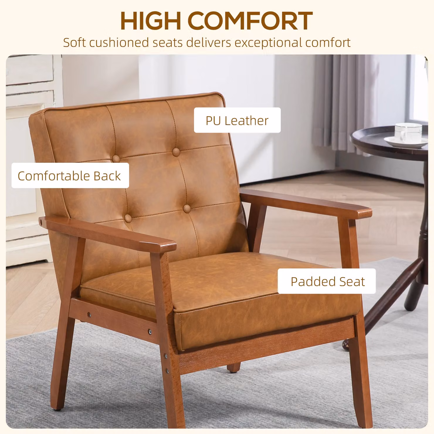 HOMCOM Set of 2 Brown PU Leather Retro Accent Armchairs with Armrests – 4