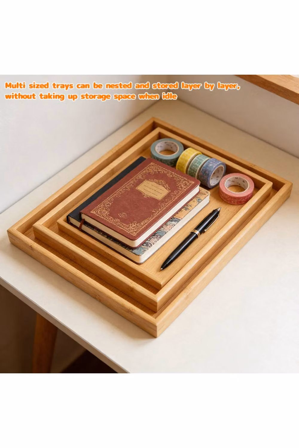 KDMD 3 Piece Solid Bamboo Wooden Serving Tray Set in Natural Brown – 2