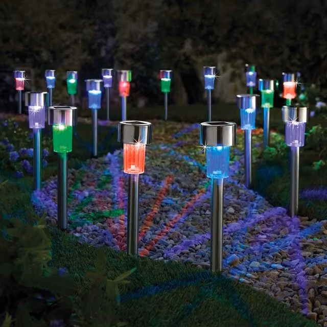 Gainsborough Set of 12 Multicolour Solar Garden Lights in Silver Stainless Steel – 1